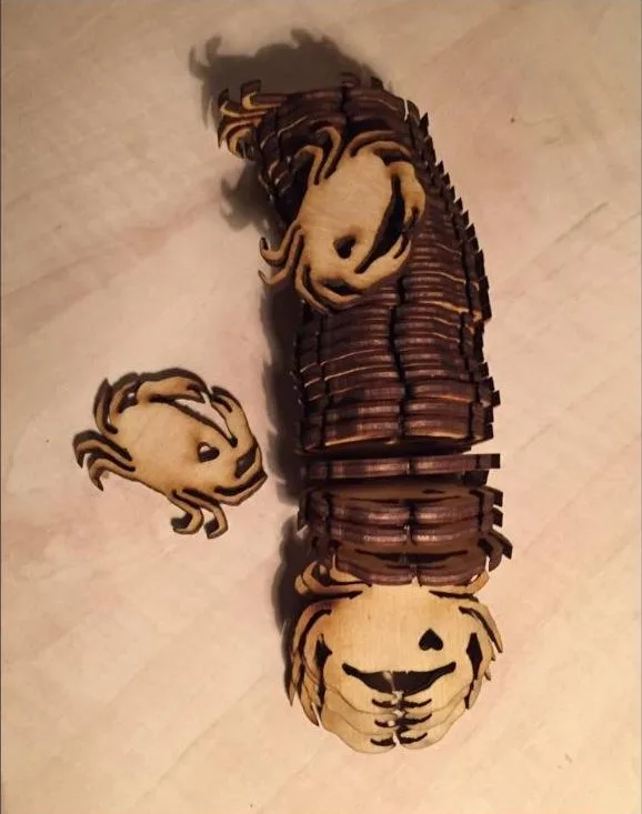 Lasercut houten krabben als broches